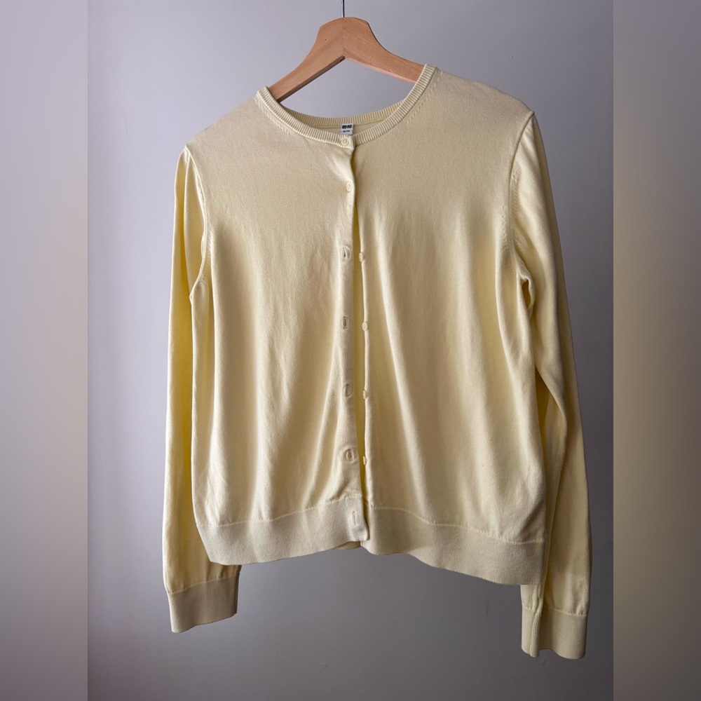 Soft Butter Yellow Cotton Crewneck Cardigan